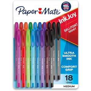 Paper Mate InkJoy 100ST Ballpoint Pens, Medium Point (1.0mm), Assorted, 18 Count