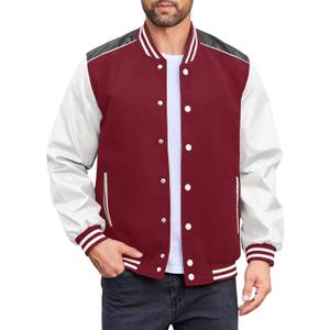 COOFANDY Mens Fashion Varsity Jackets Casual Leather Sleeves College Baseball Bomber Jacket Streetwear Red Varsity Jacket S