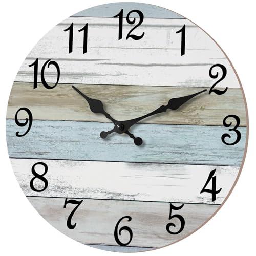 Amazon.com: CHYLIN Wall Clock 14 Inch Bathroom Clock, Rustic Wall Clocks Battery Operated, Silent Non Ticking Wooden Coastal Beach Clock for Kitchen, Living Room, Bedroom, Office (White) : Home & Kitchen