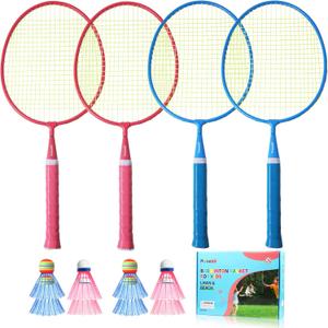 PULEEBO Badminton Racket for Kids - Outdoor Racquet Sports Toys for Children with shuttlecocks, Beach Lawn Yard Badminton Set Game for Kids and Adults,Backyard Outside Sport Game (2 Bule 2 Pink)