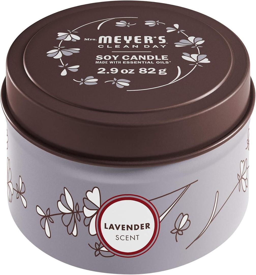 MRS. MEYER'S CLEAN DAY Soy Tin Candle, 12 Hour Burn Time, Made with Soy Wax and Essential Oils, Lavender, 2.9 Oz