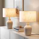 Large Drum Lamp Shades Set of 2, 16" Top×16" Bottom×9" High, Beige Decorative Lamp Shades for Floor Lamps, Table Lamps, Natural Linen Replacement Lampshades, Easy Assembly Required
