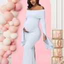 Women's Maternity Long Sleeve Off Shoulder Pregnancy Photography Dress for Baby Shower Photoshoot Party (White)