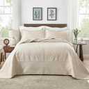 Qucover Oversized King Bedspread 132x 120, Extra Wide Alaska King Bedspread, 3 Piece Soft Microfiber Lightweight Oversized King Quilts Set, Vintage Persian Pattern, with Pillow Shams, Beige