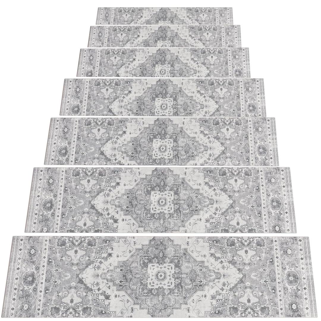 Capslpad Stair Treads Non Slip, 15 Pack 30"X8" Super Non Slip Reusable Staircase Step Treads, Soft Rubber Stair Treads for Wooden Steps, Pets, Elders (Grey)