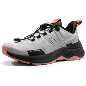 NORTIV 8 Women's Lightweight Hiking Shoes with Quick Laces, Breathable Mesh Suede Comfortable Women's Sneakers for Outdoors Hiking, Size 7W, Grey Pink, SNHS239W-W
