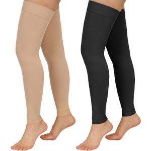 2 Pairs Compression Stockings for Women & Men, 20-30mmHg Thigh High Compression Socks, Footless Medical Socks with Silicone Dot Band--Best Support for Sports Varicose Veins (Black&Beige,L)