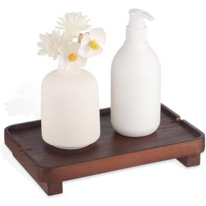 Wood Riser Small Decorative Tray Sink Soap Dish, Vanity Tray Pedestal Stand 9 x 5.9 inches (Dark Brown)