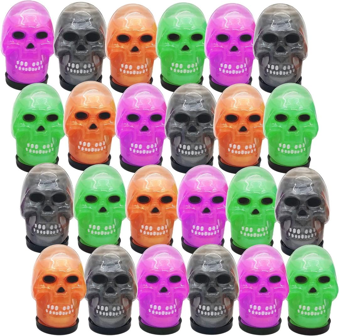 ArtCreativity Skull Head Noisy Putty Halloween Toys, Set of 24, Non-Candy Trick or Treat Supplies for Kids, Great as Halloween Party Favors, Halloween Goodie Bag Fillers, and Prank Toys, 4 Colors