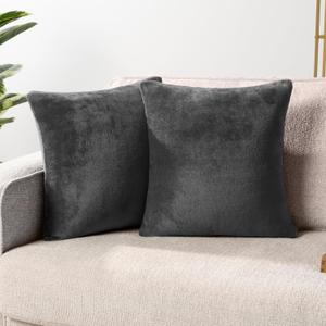 PAVILIA Dark Gray Throw Pillow Covers 20x20 Set of 2, Decorative Pillow Cases for Bed Sofa Couch, Boho Aesthetic Accent Decor Cushion for Bedroom Living Room, Velvet Square Euro Sham Covers, Dark Grey