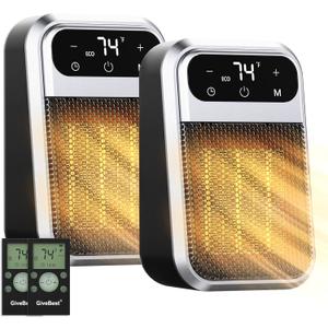 GiveBest 800W Wall Outlet Space Heater with Remote,LED Display Small Plug in Electric Heater with Adjustable Thermostat and Timer for rv and Home Office Bathroom Indoor Use,ETL Listed, 2 Pack, Black