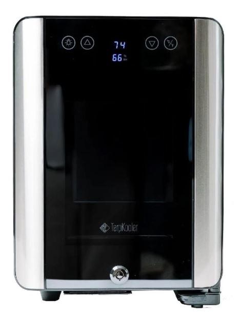 Essential Cooler - Mini Fridge with Temp & Humidity Control, 3 USB Ports, Smoked Glass Shelves, Lockable UV Glass Door for Cosmetics, Skin Care, Medicine, Herbs, and More