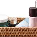 8in Rattan Bathroom Vanity Tray, Vintage Storage Basket Bin Toilet Paper Basket Small Narrow Guest Towel Napkin Holder for Bathroom Toilet Tank Vanity Countertop(Color:Brown)