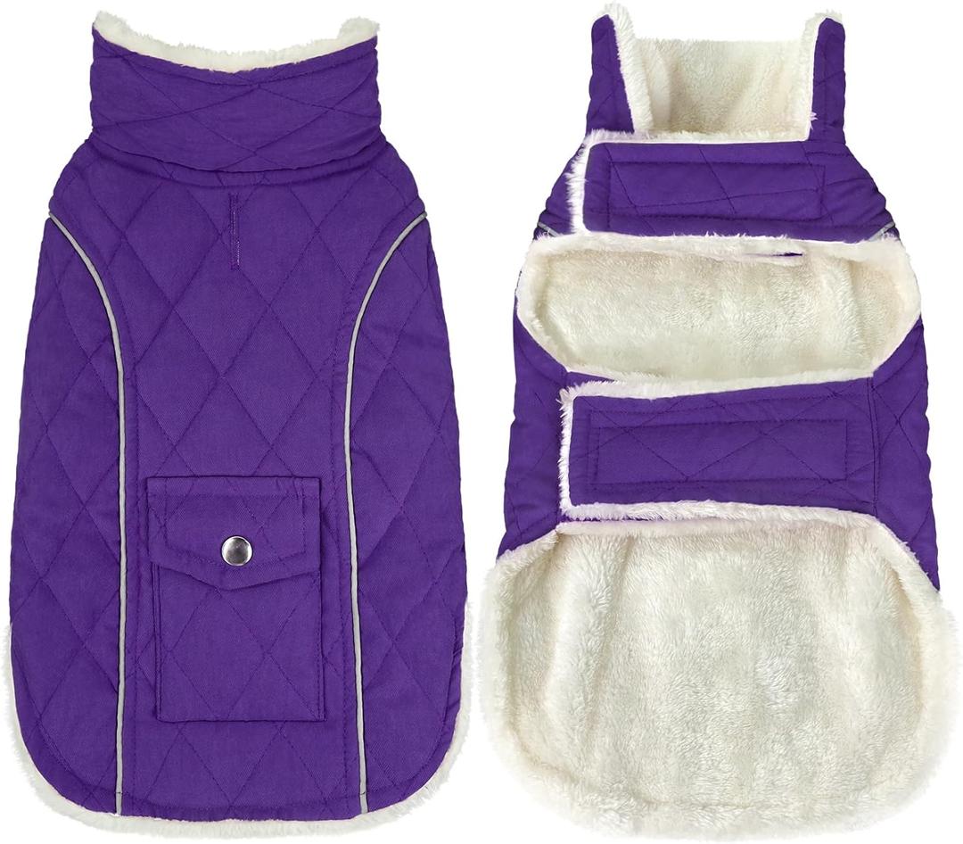 Malier Dog Winter Coat, Windproof Dog Cold Weather Coats with Real Pocket, Winter Extra Warm Pet Coat Fleece Jacket Reflective Clothes for Small Medium Large Dogs and Puppy (Purple, S)