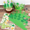 2 x 30 Pack St. Patrick's Day Crown Crafts Kit for Kids Classroom with Elastic Band, Blank Green Shamrock Clover Paper DIY Hats with Gold Coins Stickers for Irish St Patricks Day Theme Party Supplies (Green)