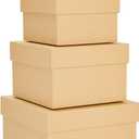 4 Pack Square Nesting Gift Boxes with Lids for Presents, Assorted Sizes, Stacking Decorative Goodie Box for Holiday, Wedding, Birthday, Party Favors (Brown)