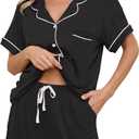 Womens Pajama Sets Short Sleeve Sleepwear Soft Button Down Nightwear Lounge Pj Set XS-XXL (Medium, Black(with Shorts Pocket))