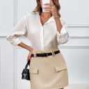 2 x Cicy Bell Mini Skirts for Women High-Waisted Zip Up Casual A-Line Spandex Womens Office Work Wear Faux Pocket (Beige)