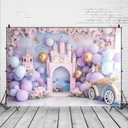 Princess Castle Backdrop Photography Flower Pink Floor Decorations Girls 1st Birthday Cake Crush Party Photo Background Photo Studio Banner (7x5FT)