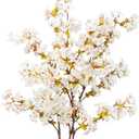 Uieke Silk Cherry Blossom Branches, 39.3in Artificial Cherry Blossom Tree Stems, Fake Plum Blossom Flowers Arrangement for Wedding Home Japanese Decor, Set of 3, White