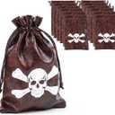 Jopffol 12 Pcs Pirate Loot Bags Goodie Bag with Drawstring,Faux Cow Skin Pirate Treasure Bags for Birthday Party Favors Supplies,Dice Bag Accessories for Party Decorations