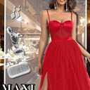 ChiaoLezhee Womens Sexy Maxi Corset Dress, Cocktail Prom Wedding Guest, Bridesmaid Formal Dresses for Women, Birthday Outfits, Red, Large