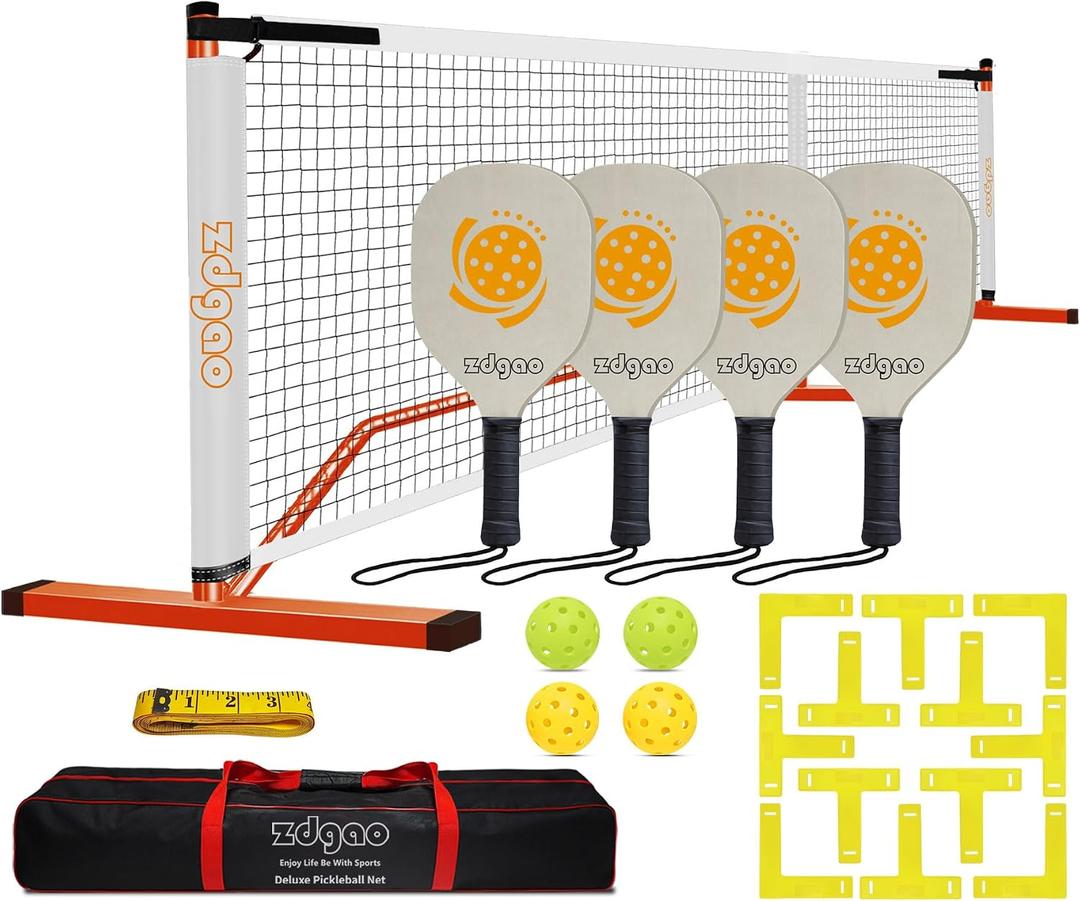 Portable Pickleball Net Set, 22FT Regularion Size Pickle Ball Net with Paddles Set, Outdoor Pickleballs and Carry Bag, Easy Setup for Indoor, Outdoor, Driveway