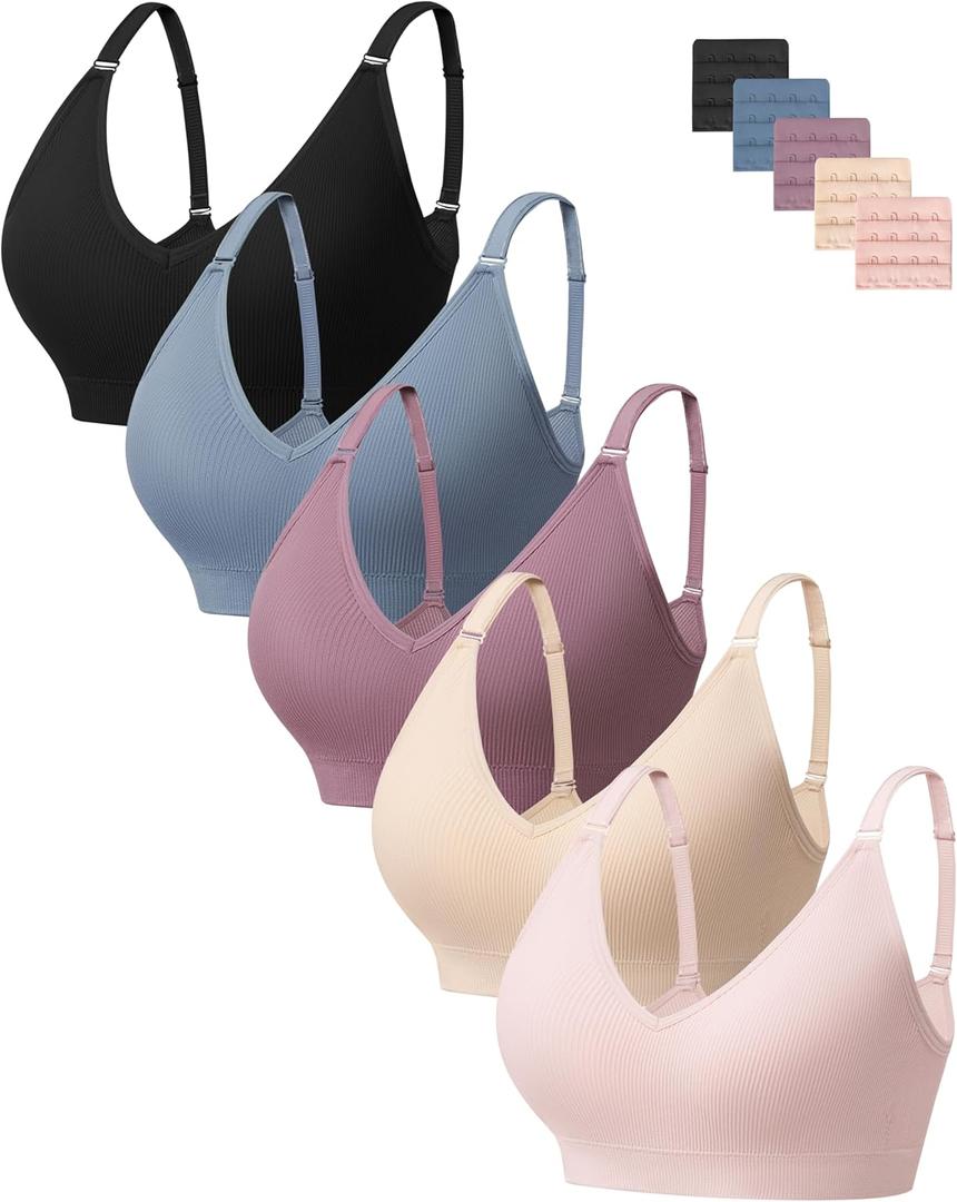 HBselect Wireless Bras for Women No Underwire, Women Comfortable Bras Seamless Padded Bras Everyday Sports Tshirt Bra (XX-Large, B: (Black/Nude/Pink/Dusty Blue/Pink)