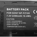 SR NP-FZ100 Battery 2250mAh (2-Pack) for Sony NPFZ100 Z-Series Rechargeable Battery Pack for Alpha A7 III, A7R III, A9, A9R, A9S Digital Cameras