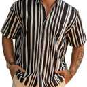 Hardaddy Men's Striped Shirts Casual Short Sleeve Button Down Summer Hawaiian Shirts (Medium)