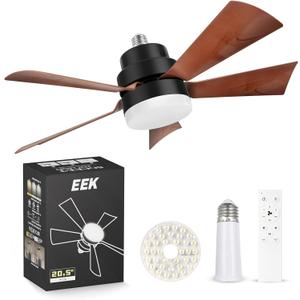 EEK Socket Fan Light with Ultra Quiet Design, 20.5 Ceiling Fans with LED Lights and Remote,Screw in Fan Light for E26/E27,3Speeds 3Colors 3000-6500K,1200 (Woodgrain)