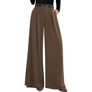 PRETTYGARDEN Womens Wide Leg Trousers 2026 Elastic High Waisted Dress Pants Pleated Slacks Flowy Business Work Palazzo Pants (Medium Long, Light Brown)