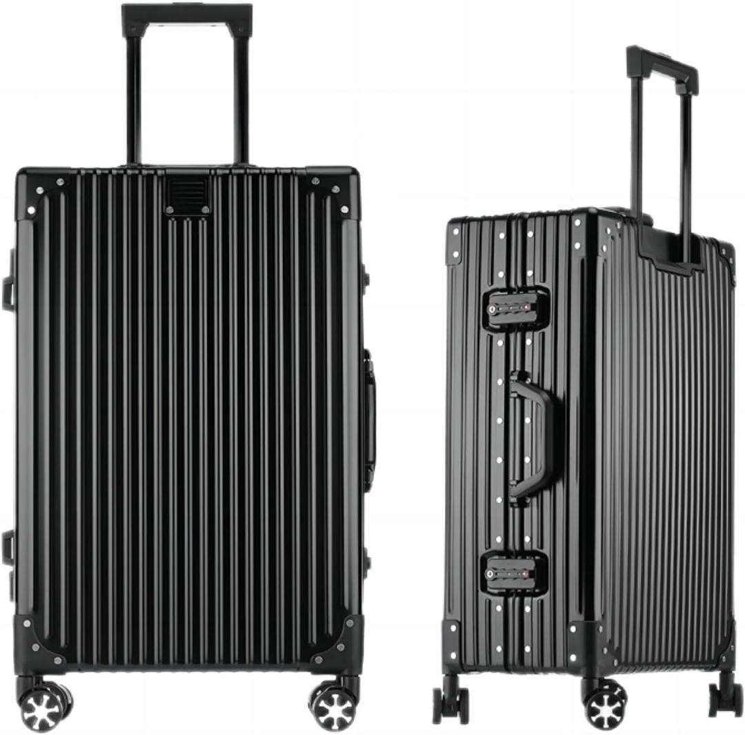 HotWay 28 Inch All Aluminum Checked in Luggage, Hard Shell Suitcase with Spinner Wheels and TSA Lock, Large Silver Suitcase for Travel, Black