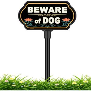 Beware of Dog Sign with Stake, 10x5 Inch Aluminum UV Printed Sign with Protective Plastic Cover, 37 Inch Adjustable Height ABS Pole & Ground Stake, Weatherproof Fade Resistant Warning Dog Sign for House Front Yard Lawn