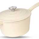 Enameled Cast Iron Sauce Pan, 2 Quarts Round Sauce Pot with Lid, Mini Dutch Oven Enamel Saucepan for Cooking Pasta Sauce, Marinate, Cook, Refrigerate and Serve, Cream White