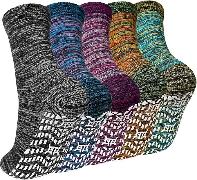 ZAKASA Non Slip Grip Socks - Non Skid Crew Grippy Socks for Men Women Anti Slip Grippers for Elderly Hospital Yoga Pilates XL