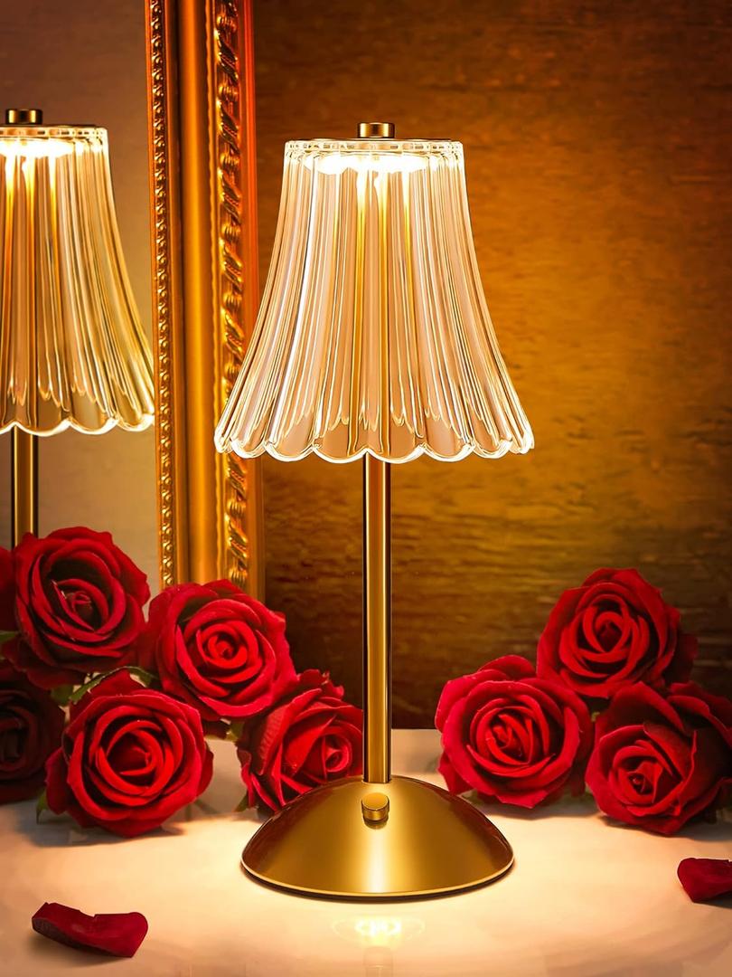 Vintage Lamp,2000mAh Rechargeable Lamps Cordless Lamp,3 Colors+10 Brightness Small Battery Operated Lamps for Bedroom (Gold-Rose)