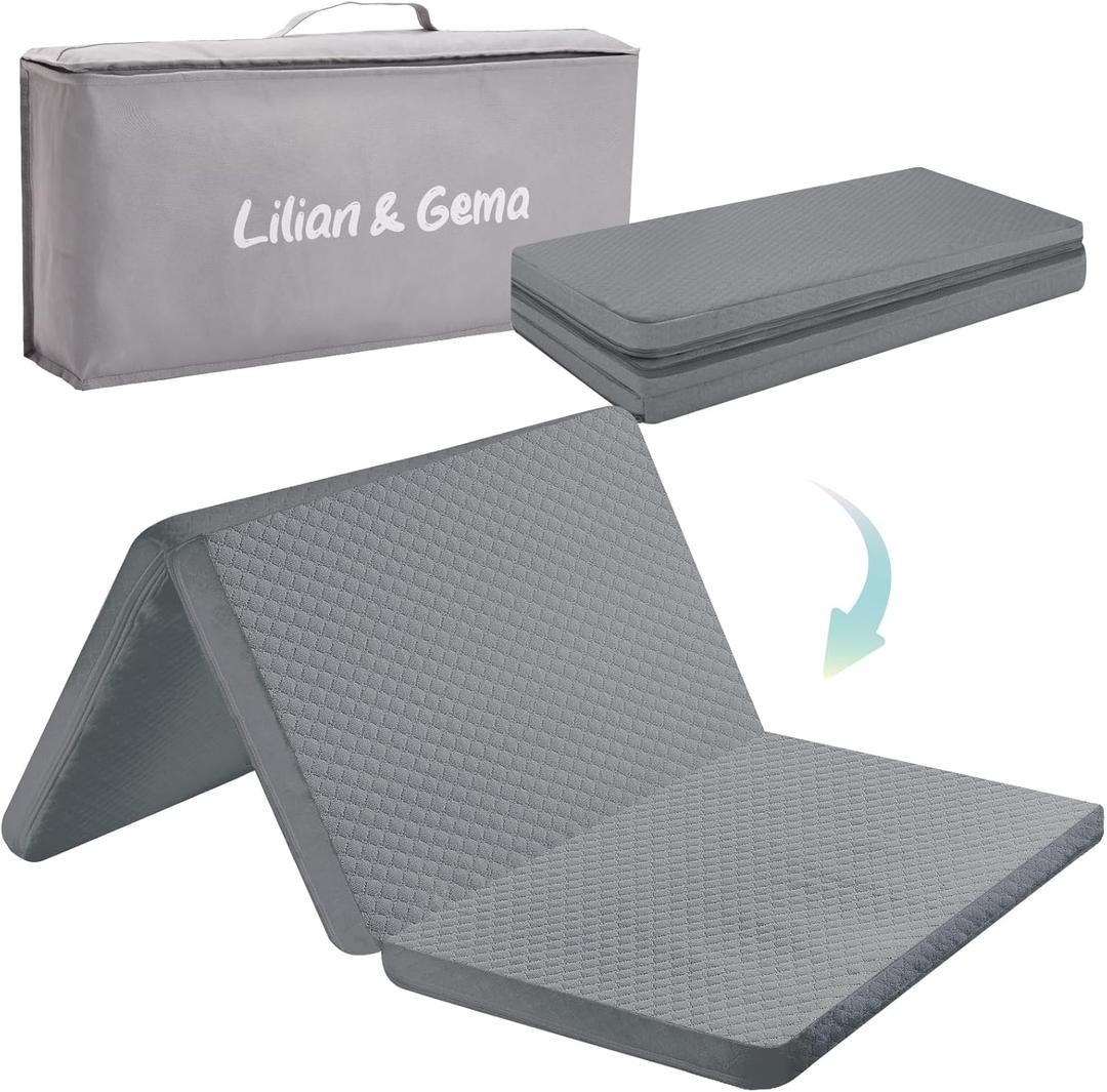 Lilian&Gema Pack and Play Mattress 38"x26"x1.5", Pack N Play Mattresses Pad for Play Pen and Playard, Premium Foam Playpen Mattress Topper with Washable Cover & Traveling Bag for Baby Toddler, Grey 