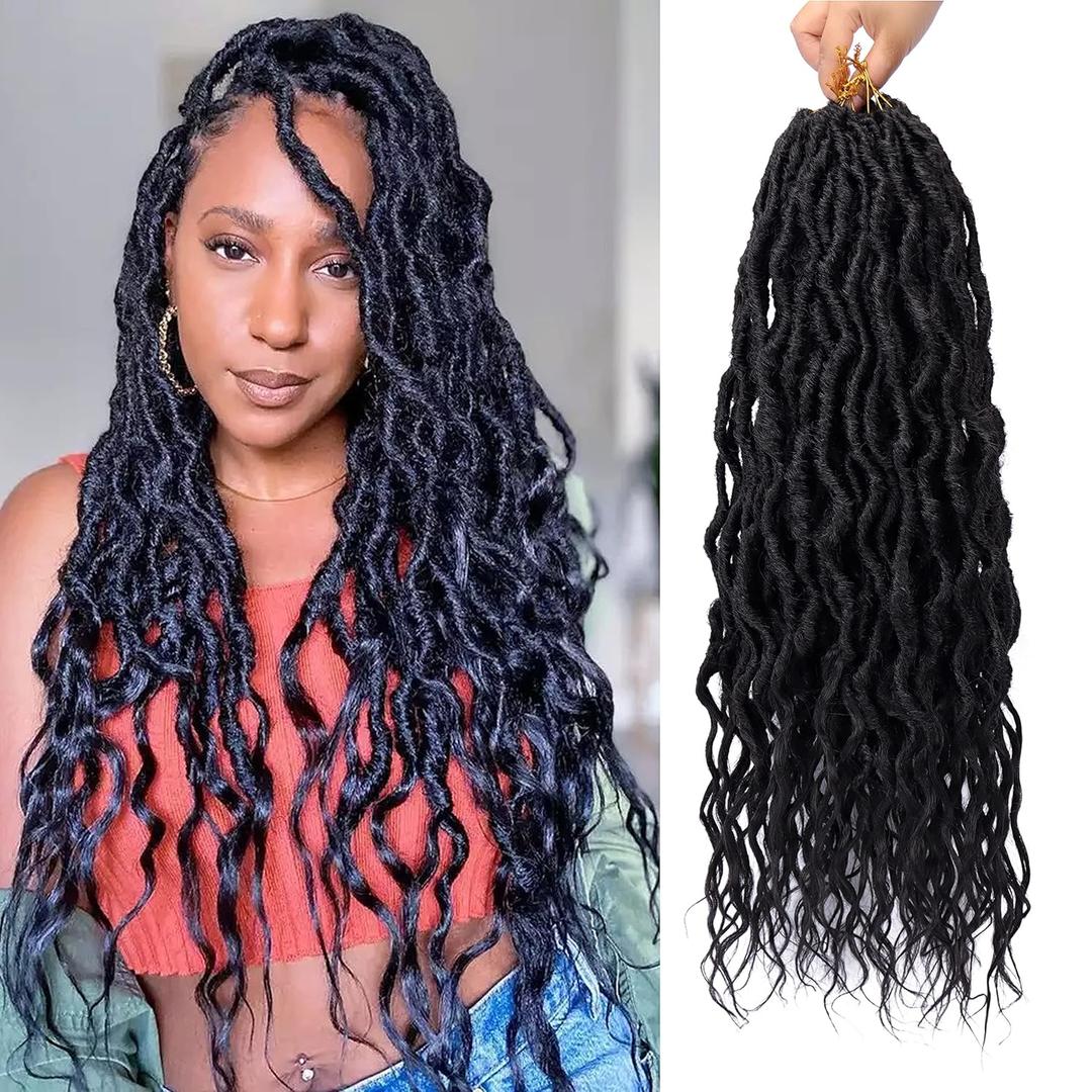 6 Packs Faux Locs Crochet Hair 24 Inch Soft Locs Crochet Braid Pre Looped Goddess Locs Crochet Hair for Women Queen Locs Crochet Braids with Curly Ends Synthetic Braiding Hair Extensions (1B#)