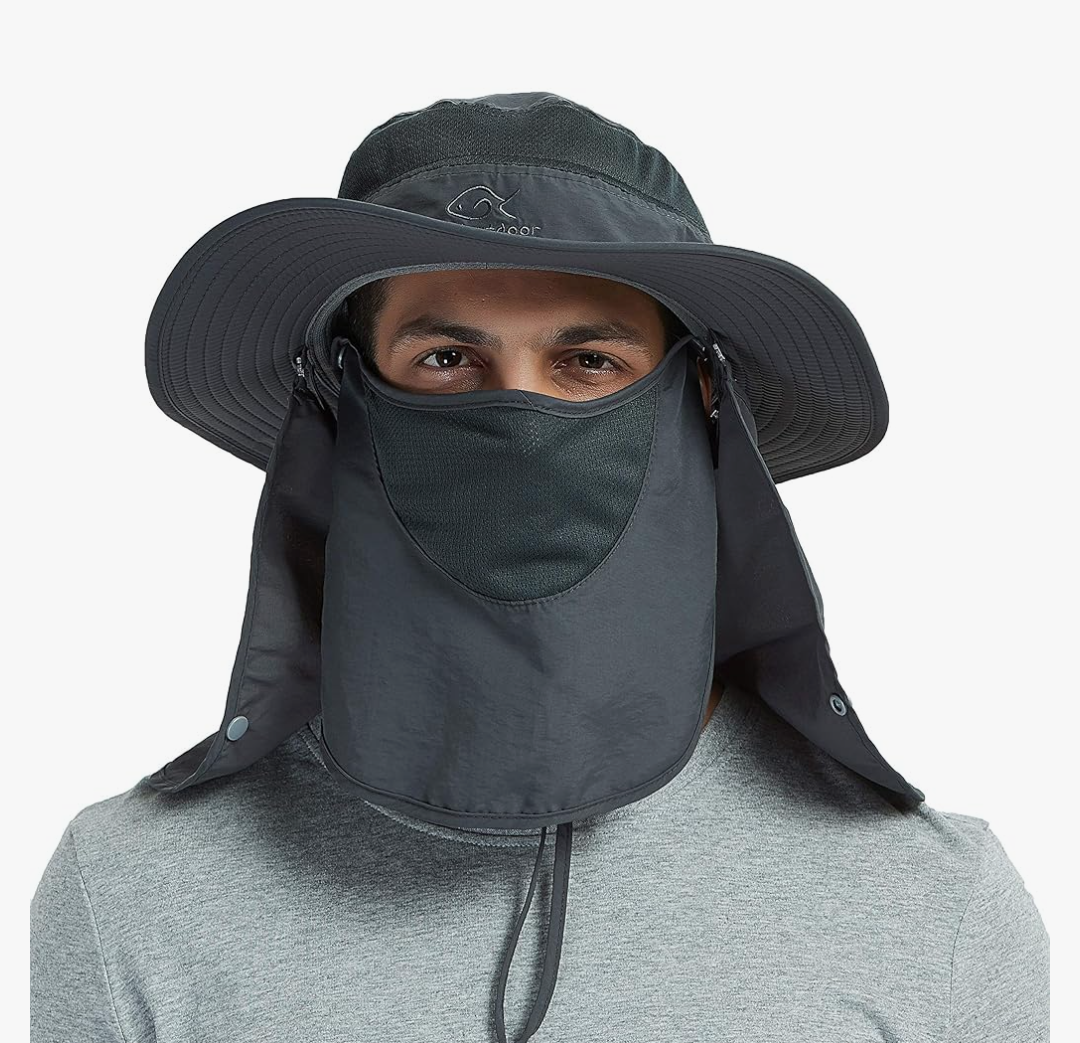 DDYOUTDOOR™ 07-281 Fashion Summer Outdoor Sun Protection Fishing Cap Neck Face Flap Hat Wide Brim Grey