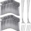 Yinkin 300 Pieces Plastic Mini Appetizer Forks 4.53 Inch Stainless Steel Finished Silver Disposable Silverware Heavy Duty Plastic Tasting Dessert Forks for Party Wedding Catering