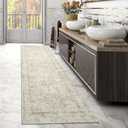 LIVEBOX Washable 2.5x8 Runner Rugs for Entryway Bathroom, Boho Kitchen Floor Mats Long Rug Runners for Hallways Non Slip, Farmhouse Low-Pile Carpet Runners for Laundry Room, Tan