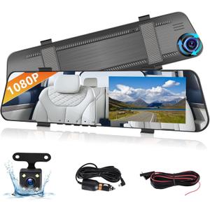 Podofo 4.5" Rear View Mirror Camera Dash Cam DVR Monitor Rear View Dual Camera Video Recording System 1080P IPS Screen/Loop Recording/150 Wide Angel/Night Vision/G-Sensor/Parking Assistance