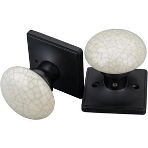 NCL White Door Knobs, Door Knob Interior, Porcelain Square Door Levers, Matte Black Privacy Door Handles, Door Locks for Bedroom and Bathroom