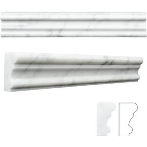 Carrara White 8 Pack of 2x12'' Marble Chair Rail Trim Molding Polished Ogee Edge Trim Tile for Bathroom