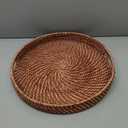 16.9 inch Rattan Tray, Round Wicker Tray with Cut-Out Handles, Woven Serving Tray for Dining/Coffee Table