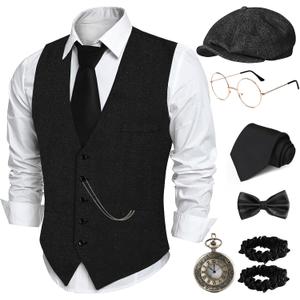 1920s Mens Costume, Roaring 20s Costumes for Men, 1920 Men's Outfit for Halloween Costume Party (Large, Black)