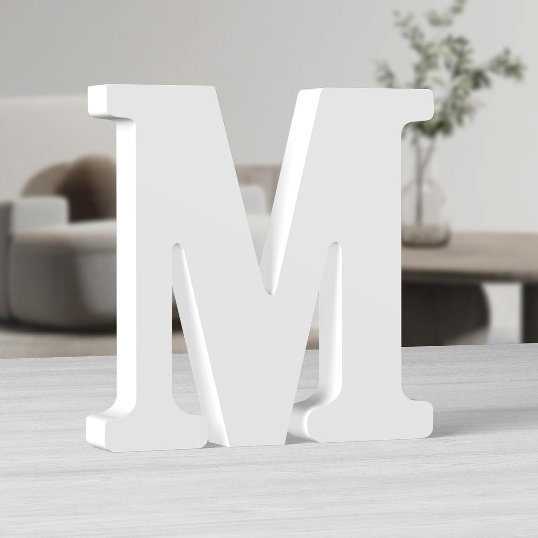 AOCEAN 10 Inch White Big Wood Letters, Unfinished Wooden Letters for Wall Decor Decorative Standing Letters Slices Sign Board Decoration for Craft Home Party Projects (M)