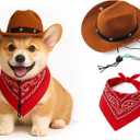 Dog Cowboy Costume  Pet Halloween Outfit with Hat & Bandana Scarf for Small Dogs & Cats, Western Style Party Dress-Up for Halloween, Christmas, Birthday