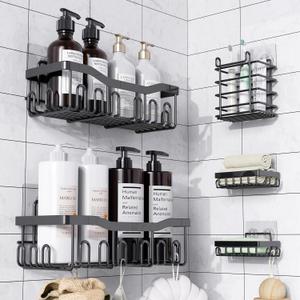 Shower Caddy 5 Pack Rustproof Stainless Steel Bath Organizers With Large Capacity, No Drilling Shelves, Adhesive Shower Caddy, for Bathroom Storage & Home Decor, SC02